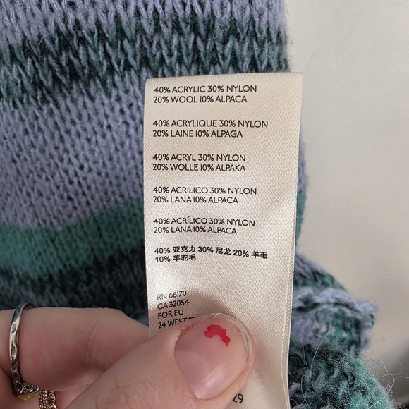 Free People Blue Candy Stripe‎ Cowl Neck Wool Alpaca Tunic Sweater Size Medium - Picture 12 of 14